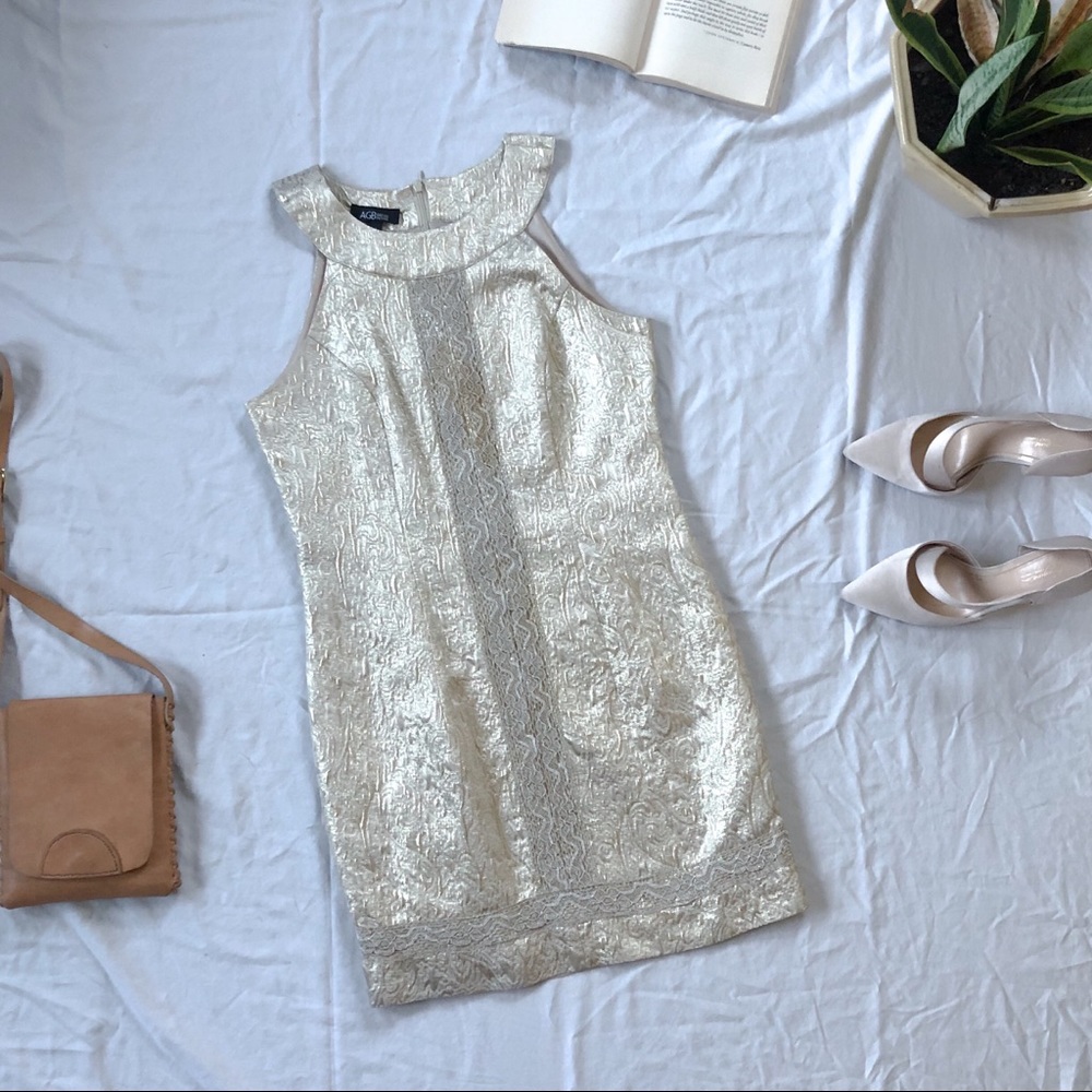 Gold Embroidered Sleeveless Tunic Cocktail Dress